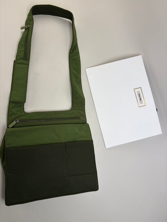 Vintage Miu Miu Mesh Nylon Shoulder Bag Olive Green Silver