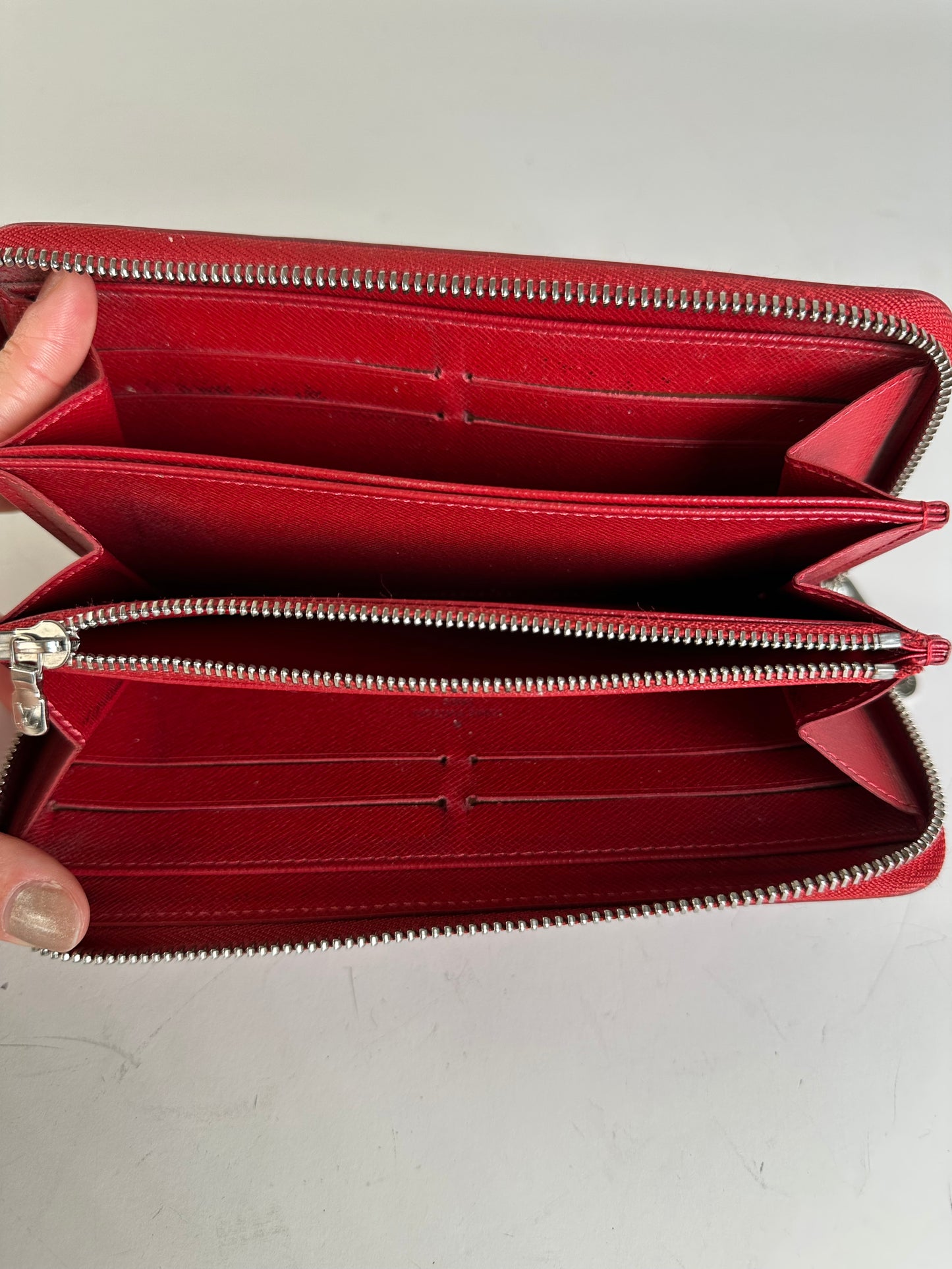 Vintage Louis Vuitton Epi Leather Zippy Wallet Red Silver