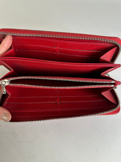 Vintage Louis Vuitton Epi Leather Zippy Wallet Red Silver