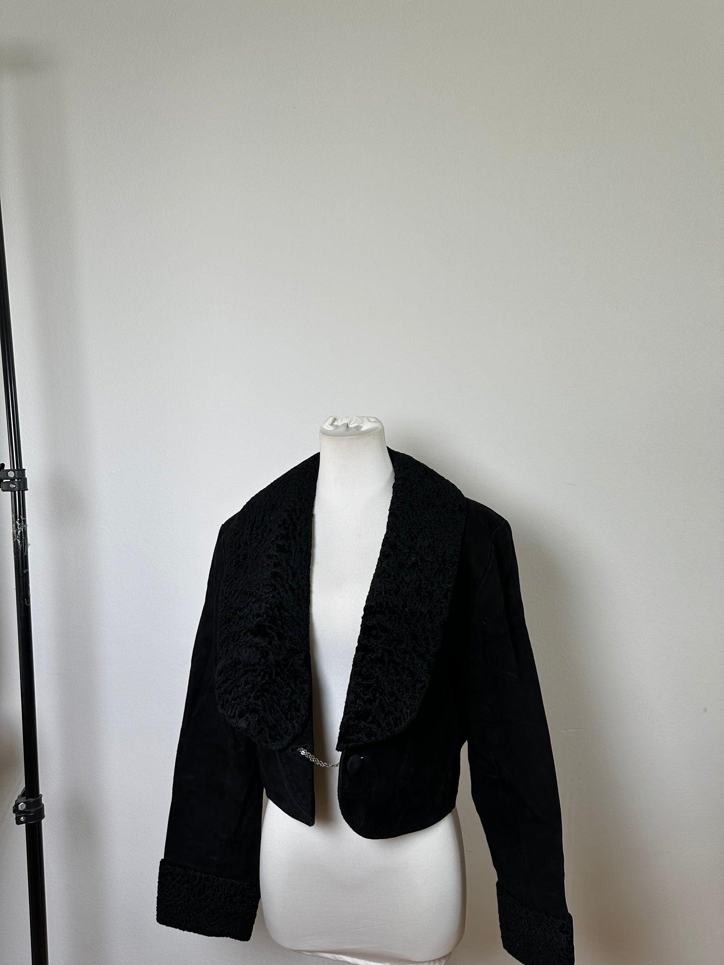 Vintage Chloe Suede Jacket Faux Fur Collar Black L