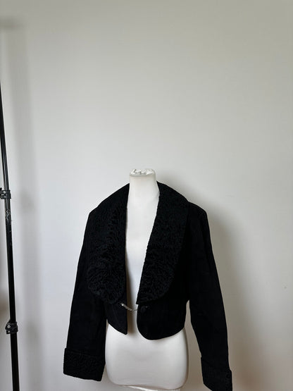 Vintage Chloe Suede Jacket Faux Fur Collar Black L