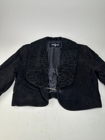 Vintage Chloe Suede Jacket Faux Fur Collar Black L