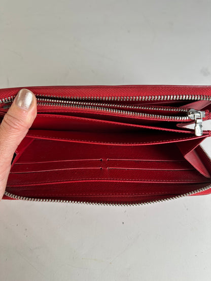 Vintage Louis Vuitton Epi Leather Zippy Wallet Red Silver