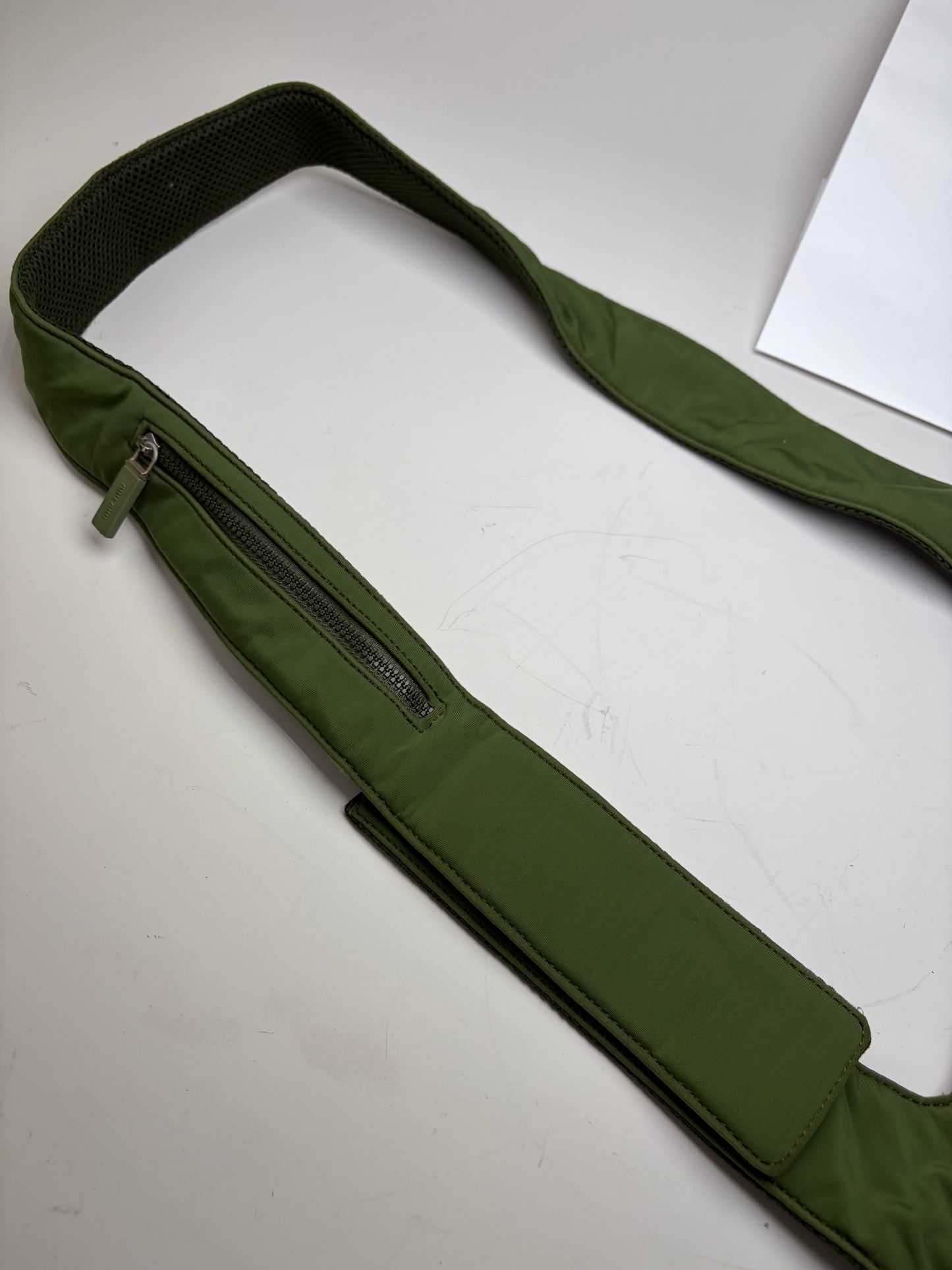 Vintage Miu Miu Mesh Nylon Shoulder Bag Olive Green Silver