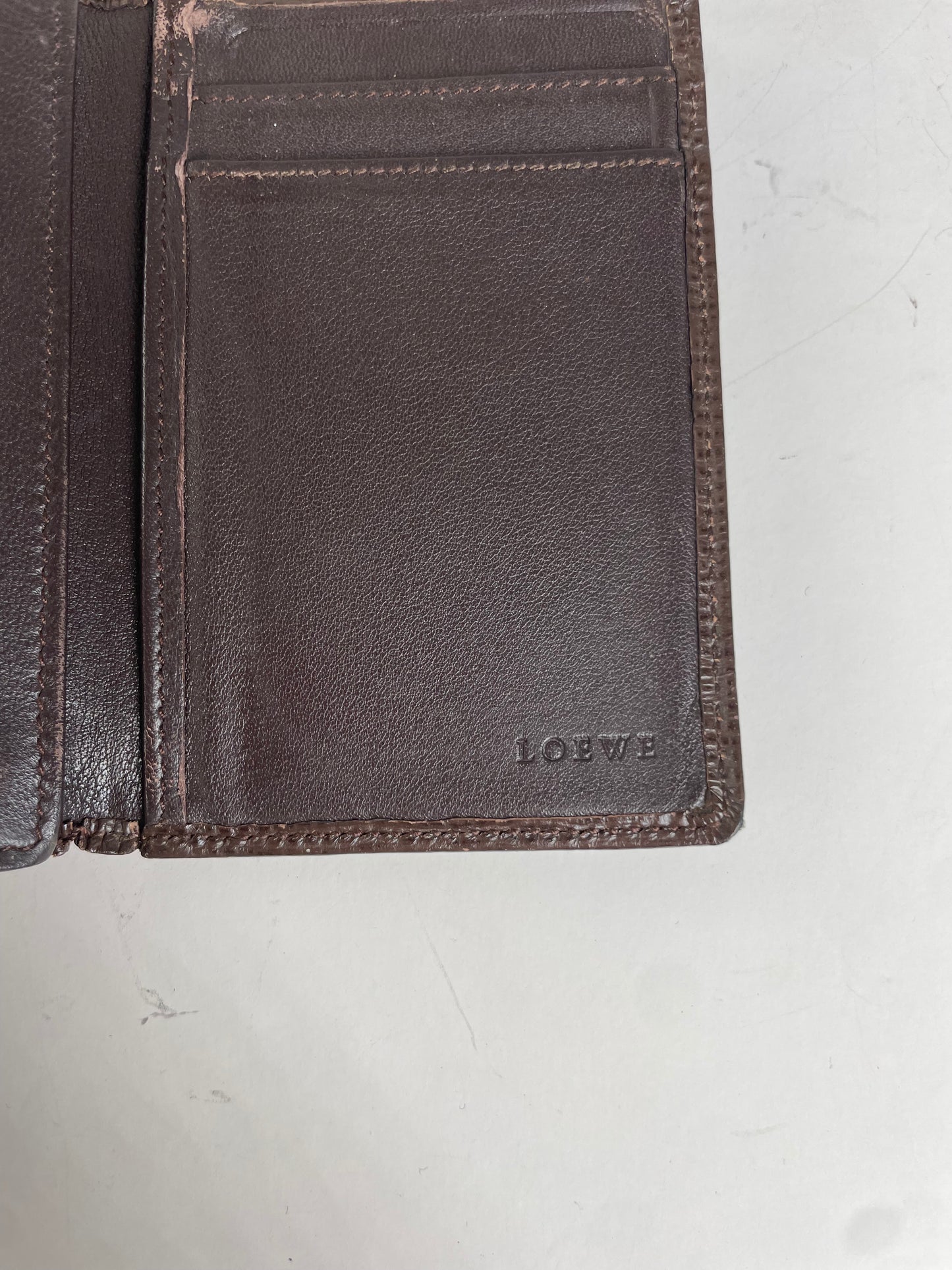 Vintage Loewe Grained Leather Wallet Dark Brown
