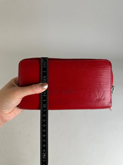 Vintage Louis Vuitton Epi Leather Zippy Wallet Red Silver