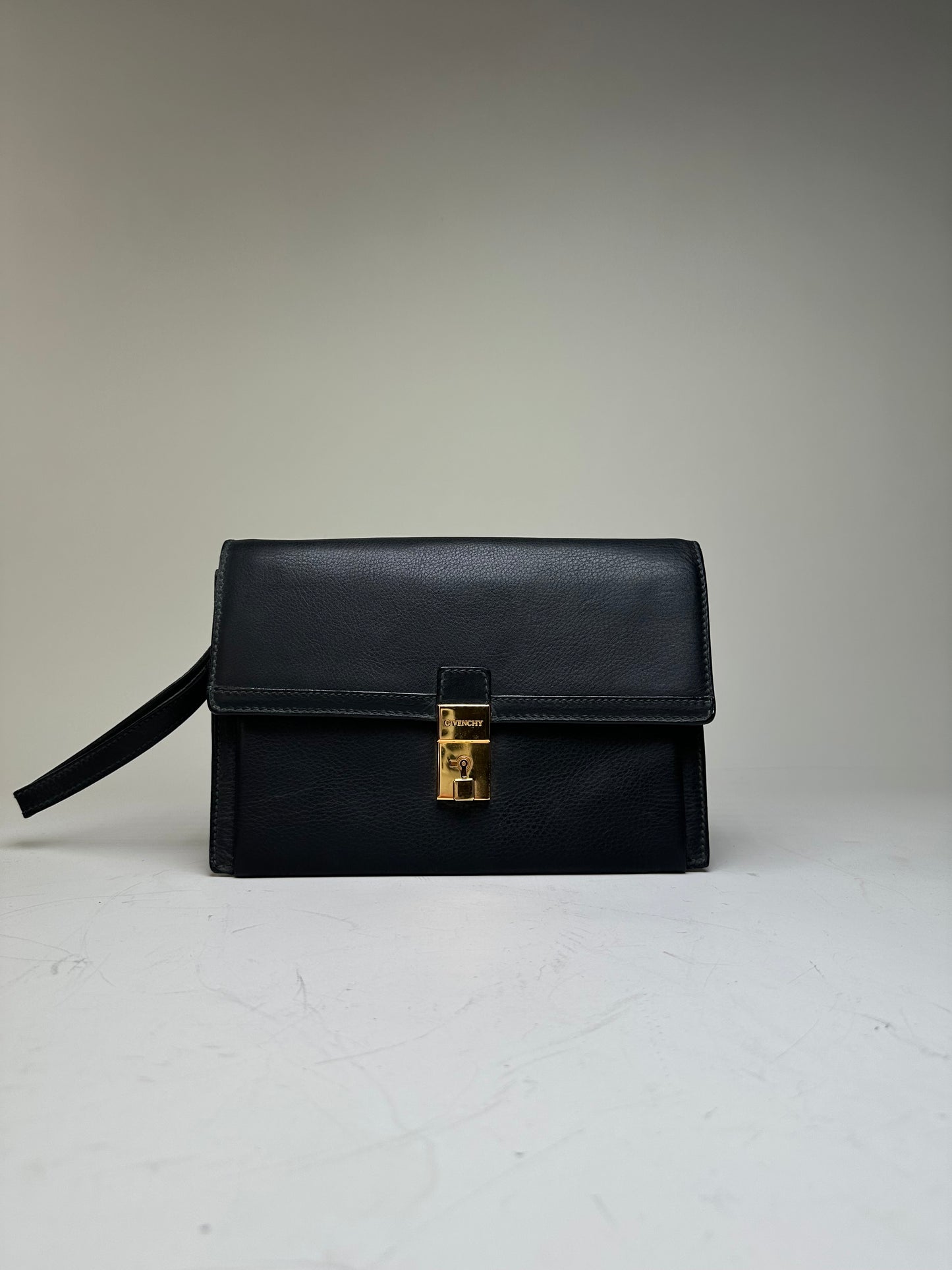 Vintage Givenchy Leather Clutch Bag Black Gold