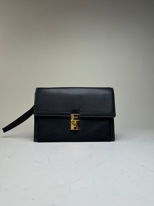 Vintage Givenchy Leather Clutch Bag Black Gold