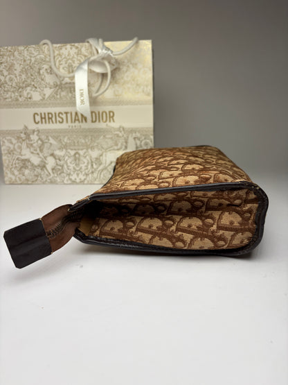 Vintage Dior Oblique Jacquard Flat Pouch Late 1970s Brown Beige