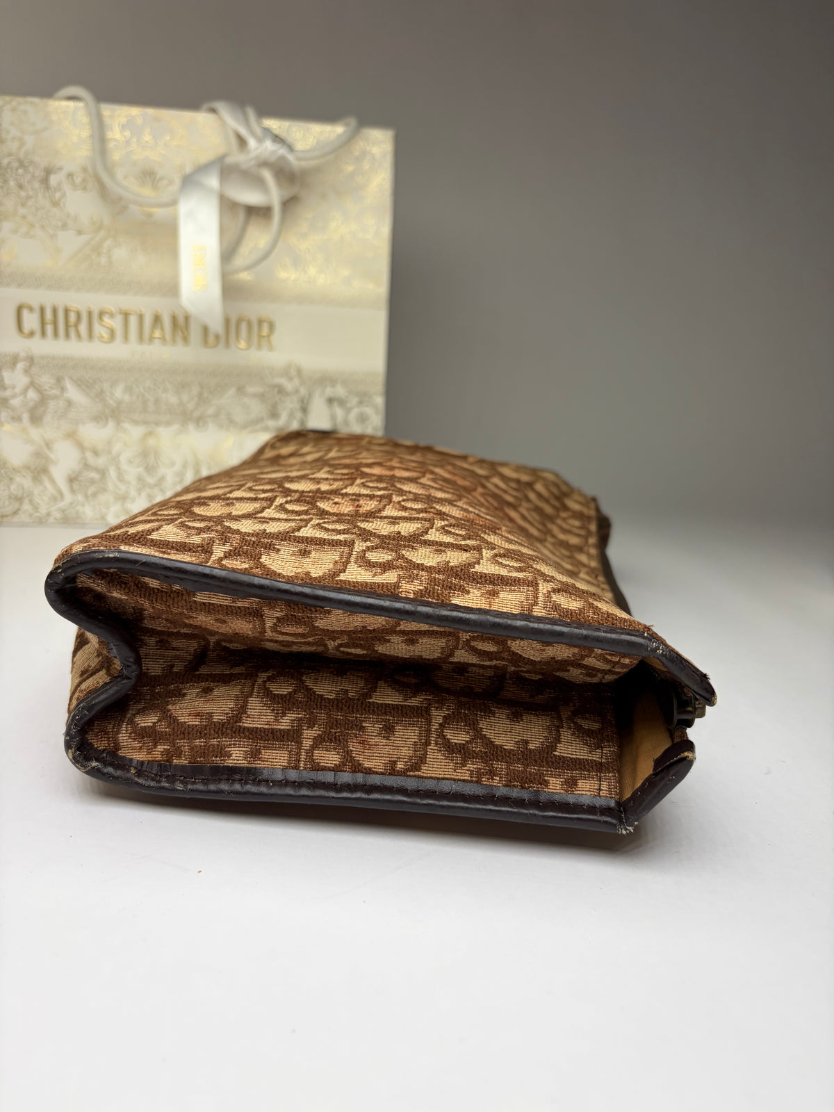 Vintage Dior Oblique Jacquard Flat Pouch Late 1970s Brown Beige