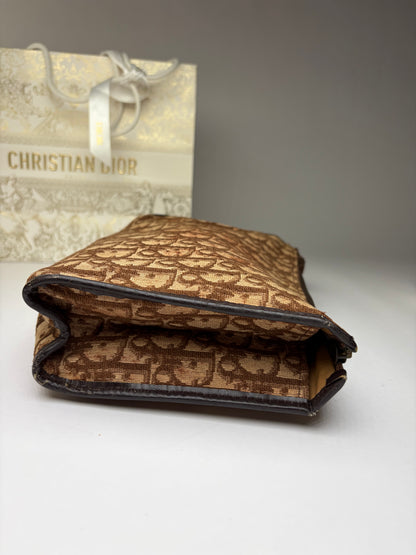 Vintage Dior Oblique Jacquard Flat Pouch Late 1970s Brown Beige