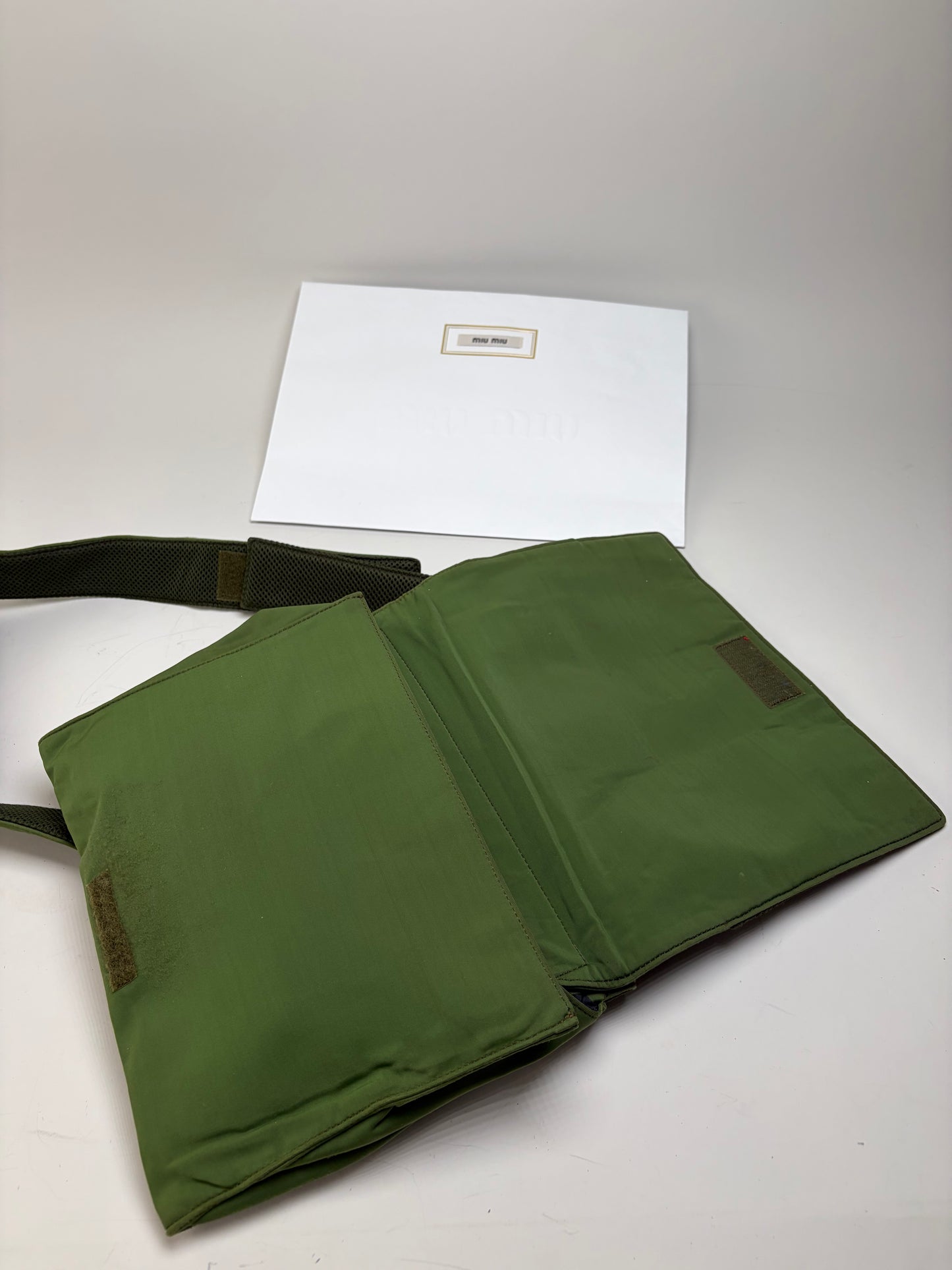 Vintage Miu Miu Mesh Nylon Shoulder Bag Olive Green Silver