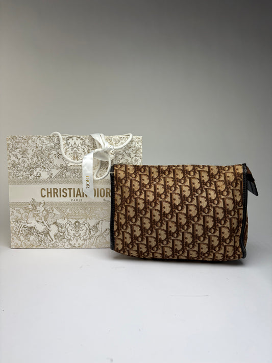 Vintage Dior Oblique Jacquard Flat Pouch Late 1970s Brown Beige