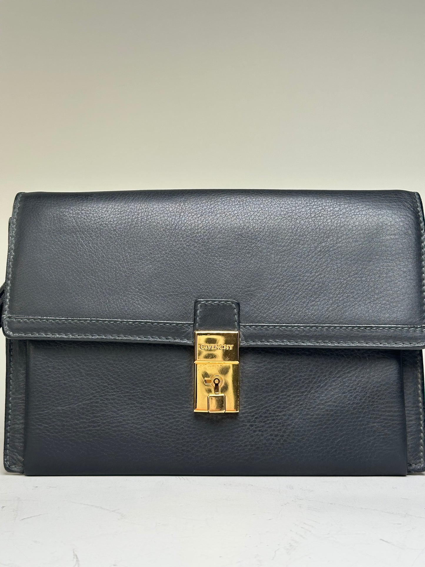 Vintage Givenchy Leather Clutch Bag Black Gold