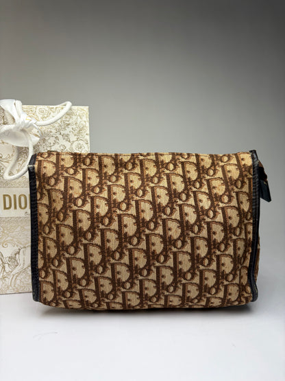 Vintage Dior Oblique Jacquard Flat Pouch Late 1970s Brown Beige