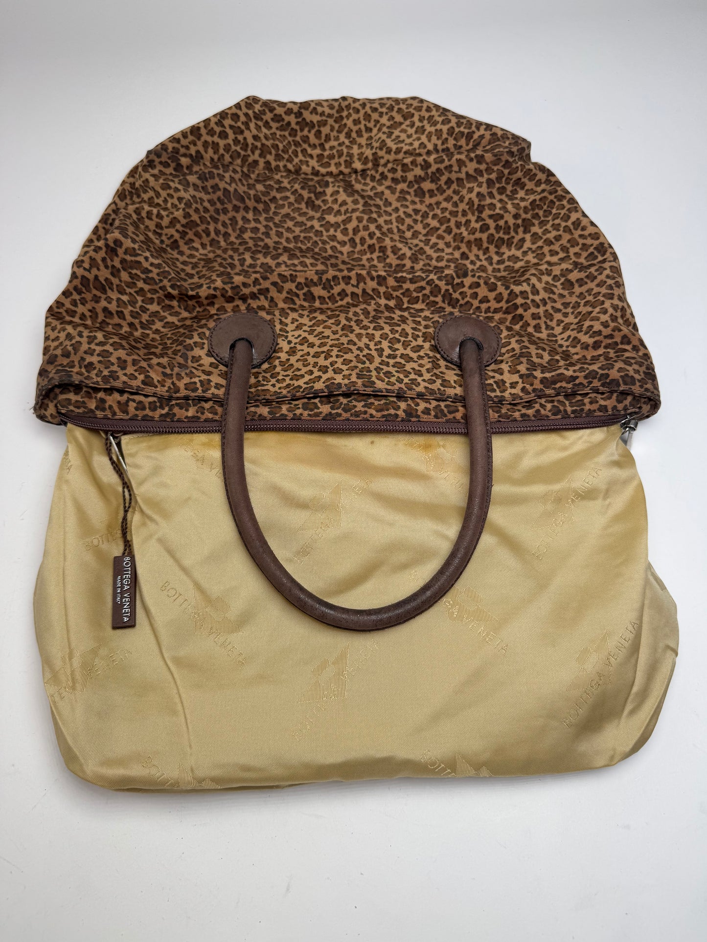 Vintage Bottega Veneta Polyester Handbag Leopard Brown