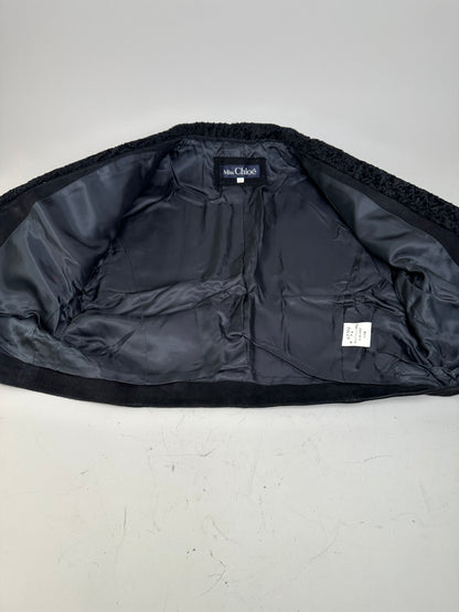 Vintage Chloe Suede Jacket Faux Fur Collar Black L