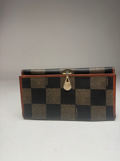 Vintage Fendi Checked Leather Wallet Brown