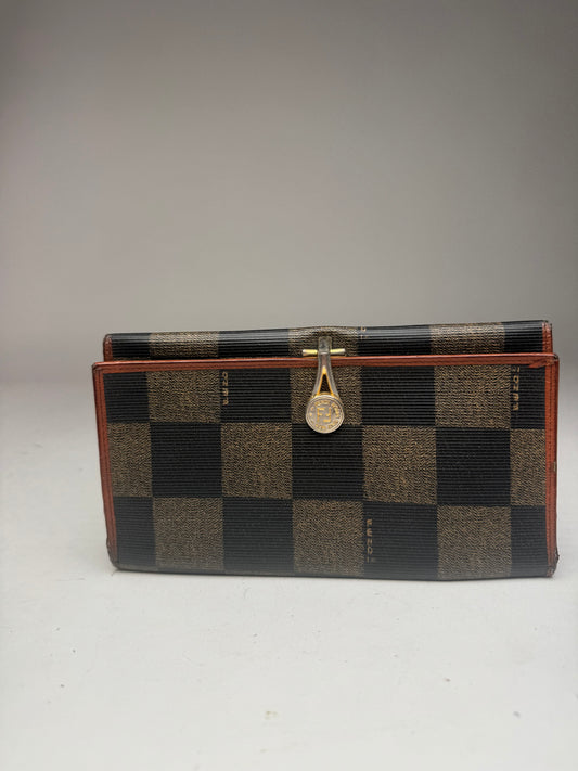 Vintage Fendi Checked Leather Wallet Brown