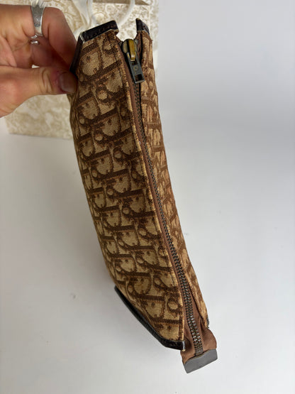 Vintage Dior Oblique Jacquard Flat Pouch Late 1970s Brown Beige