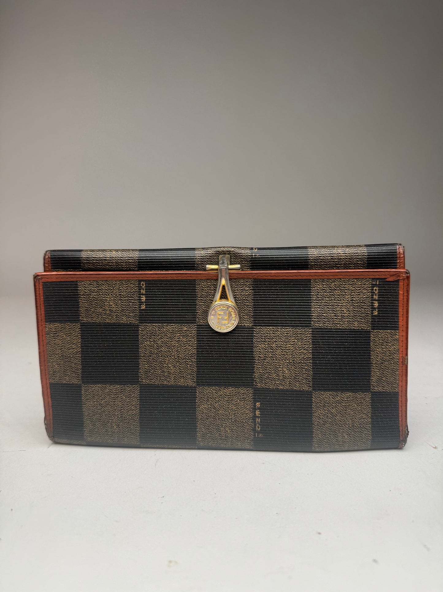 Vintage Fendi Checked Leather Wallet Brown