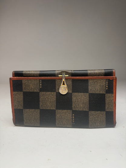 Vintage Fendi Checked Leather Wallet Brown