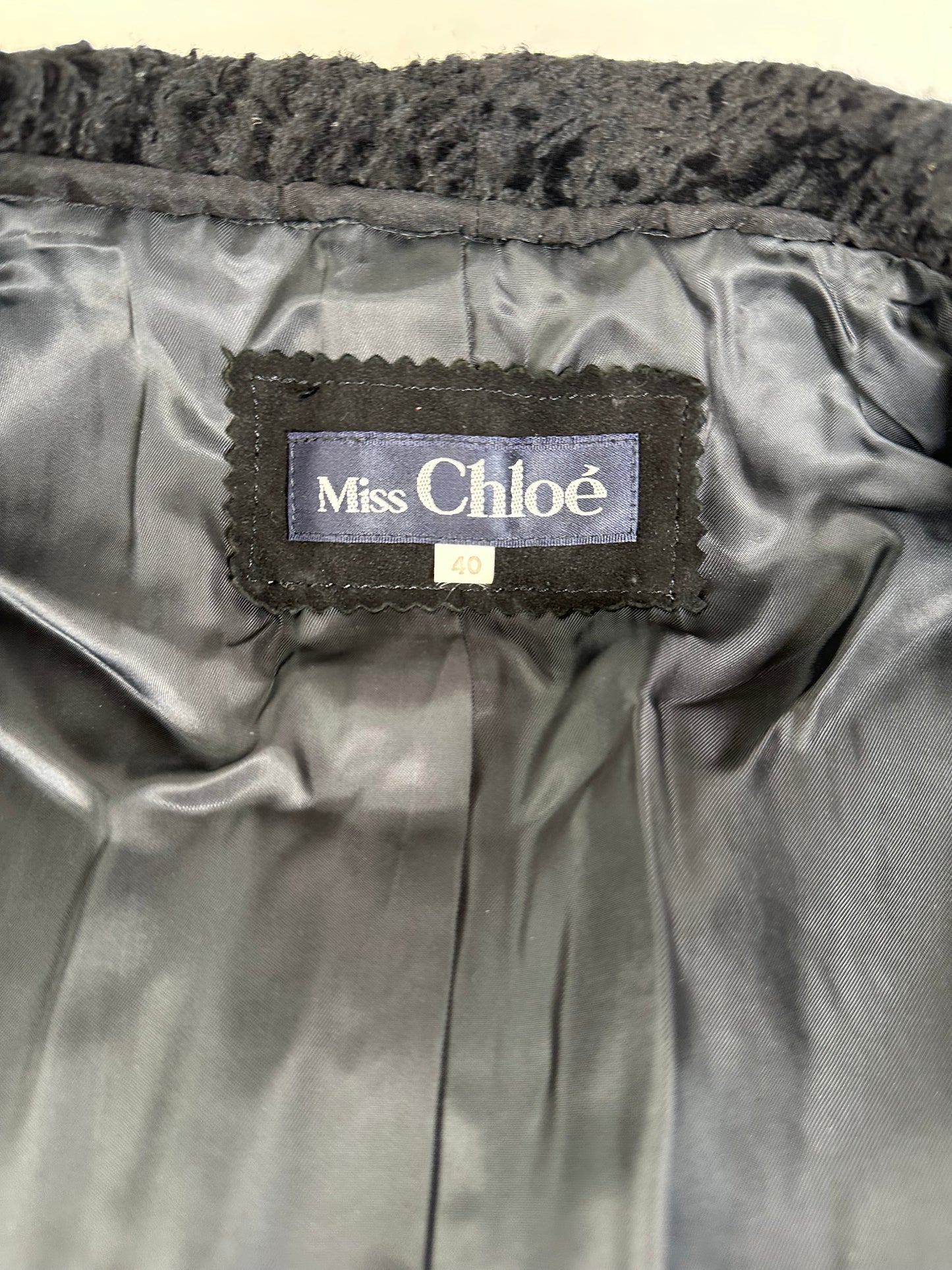 Vintage Chloe Suede Jacket Faux Fur Collar Black L