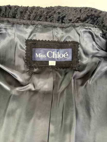 Vintage Chloe Suede Jacket Faux Fur Collar Black L