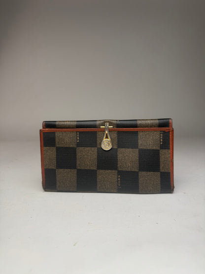 Vintage Fendi Checked Leather Wallet Brown