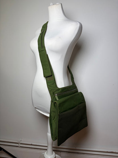 Vintage Miu Miu Mesh Nylon Shoulder Bag Olive Green Silver