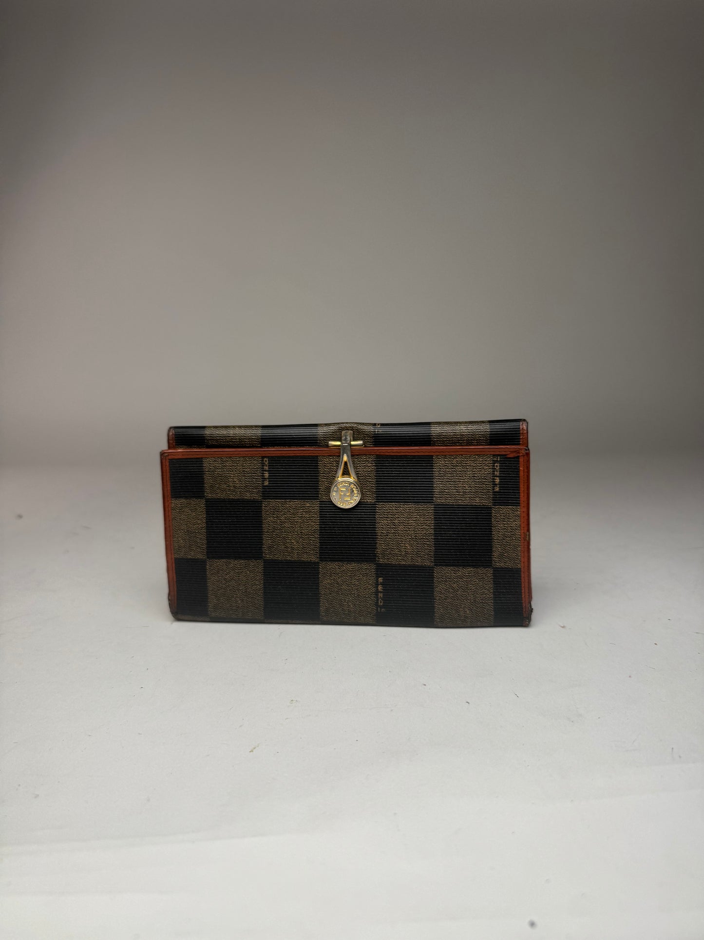 Vintage Fendi Checked Leather Wallet Brown