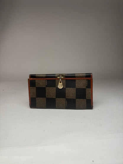 Vintage Fendi Checked Leather Wallet Brown