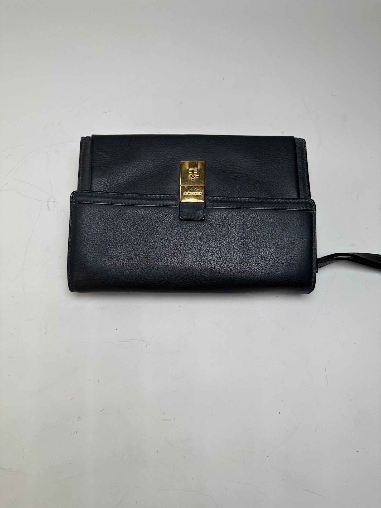 Vintage Givenchy Leather Clutch Bag Black Gold