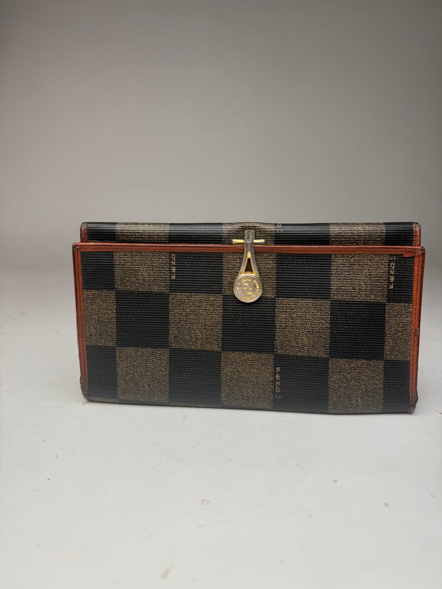 Vintage Fendi Checked Leather Wallet Brown