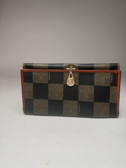 Vintage Fendi Checked Leather Wallet Brown