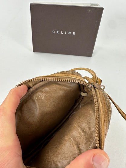 Vintage Celine Macadam Canvas Camera Crossbody Bag Beige