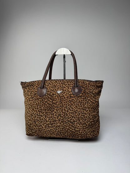 Vintage Bottega Veneta Polyester Handbag Leopard Brown