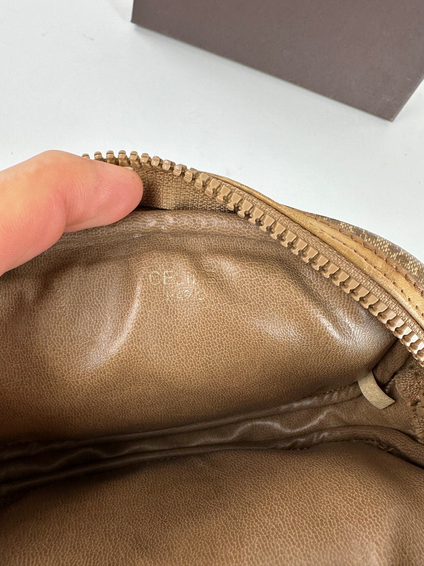 Vintage Celine Macadam Canvas Camera Crossbody Bag Beige