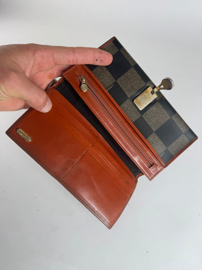 Vintage Fendi Checked Leather Wallet Brown