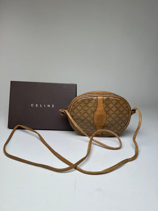 Vintage Celine Macadam Canvas Camera Crossbody Bag Beige