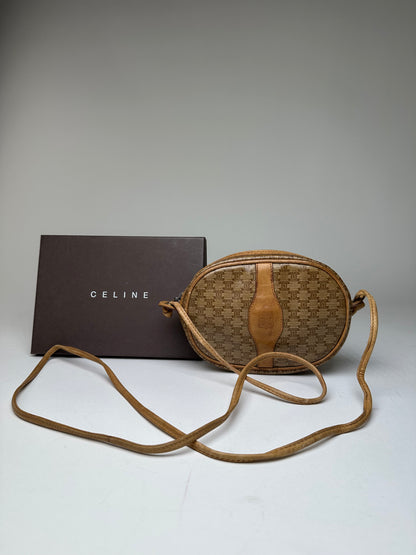 Vintage Celine Macadam Canvas Camera Crossbody Bag Beige
