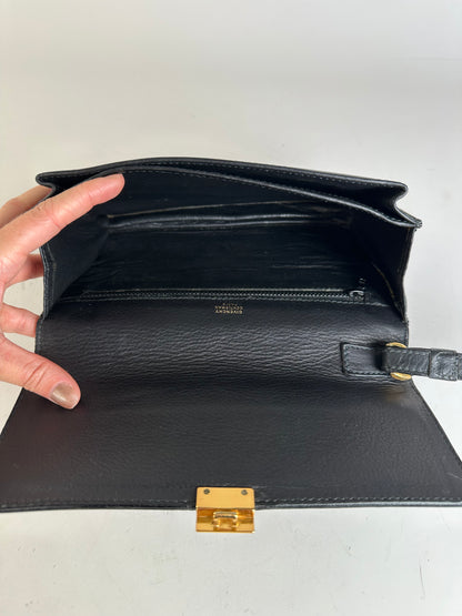 Vintage Givenchy Leather Clutch Bag Black Gold