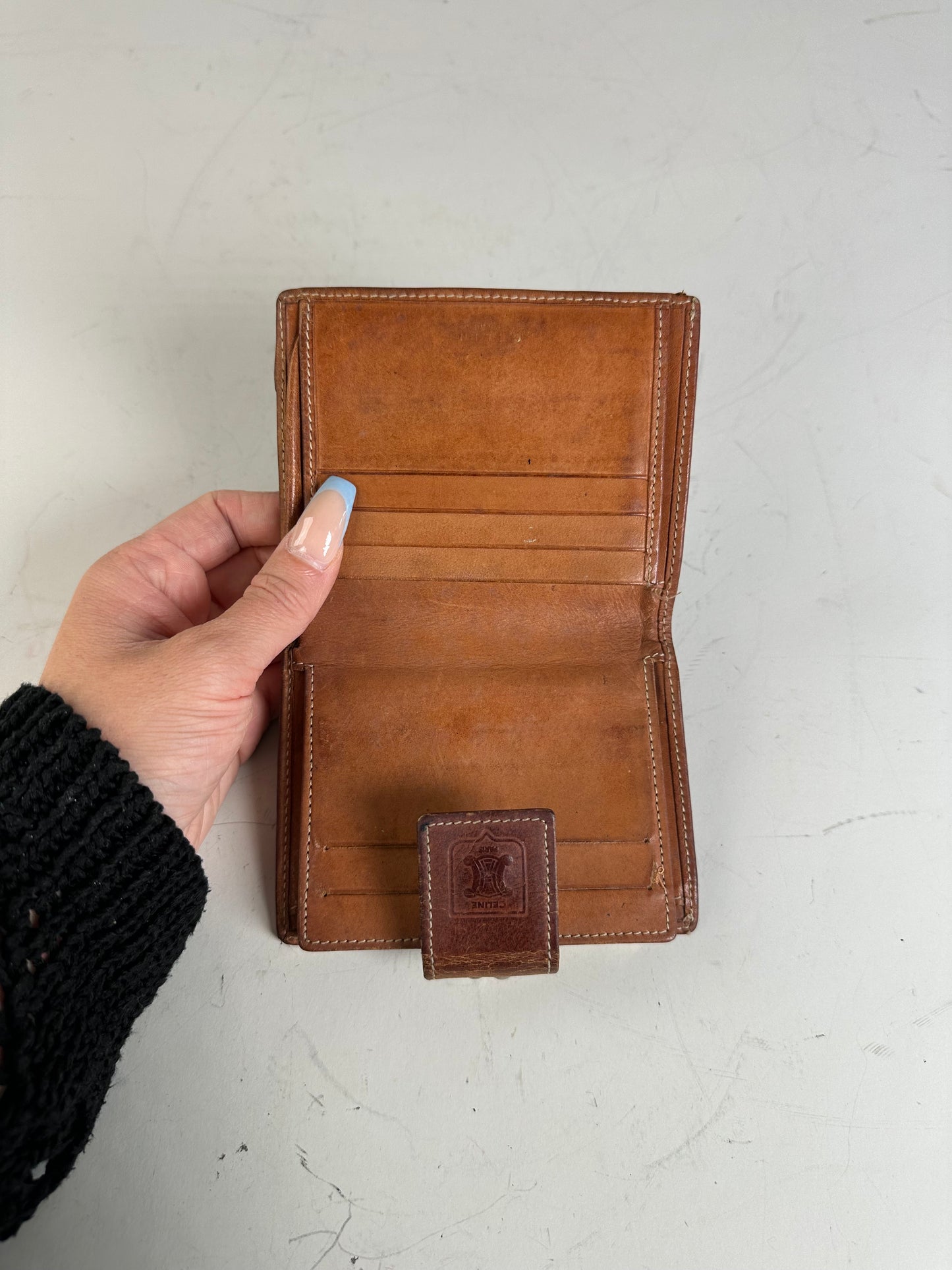 Vintage Celine Coated Canvas Wallet Dark Brown Tan Silver