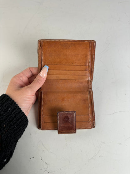 Vintage Celine Coated Canvas Wallet Dark Brown Tan Silver