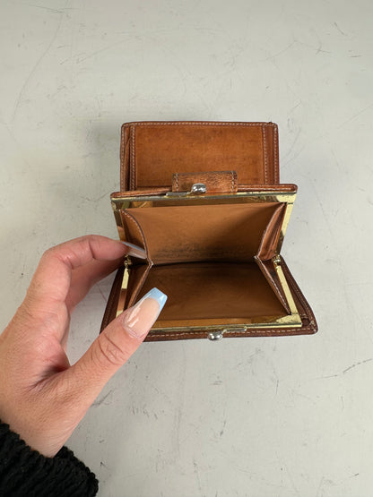 Vintage Celine Coated Canvas Wallet Dark Brown Tan Silver