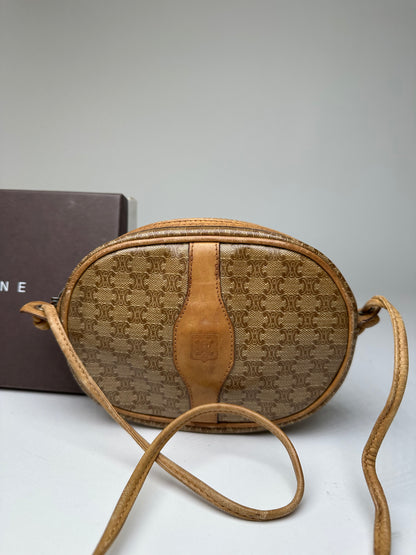 Vintage Celine Macadam Canvas Camera Crossbody Bag Beige