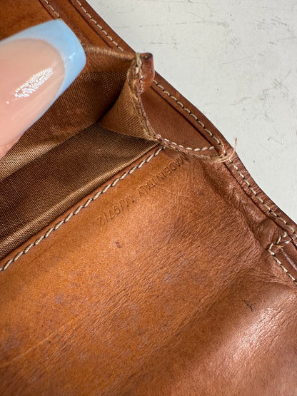 Vintage Celine Coated Canvas Wallet Dark Brown Tan Silver