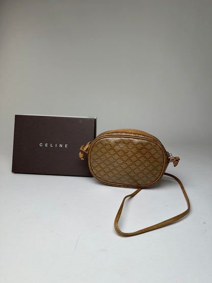 Vintage Celine Macadam Canvas Camera Crossbody Bag Beige