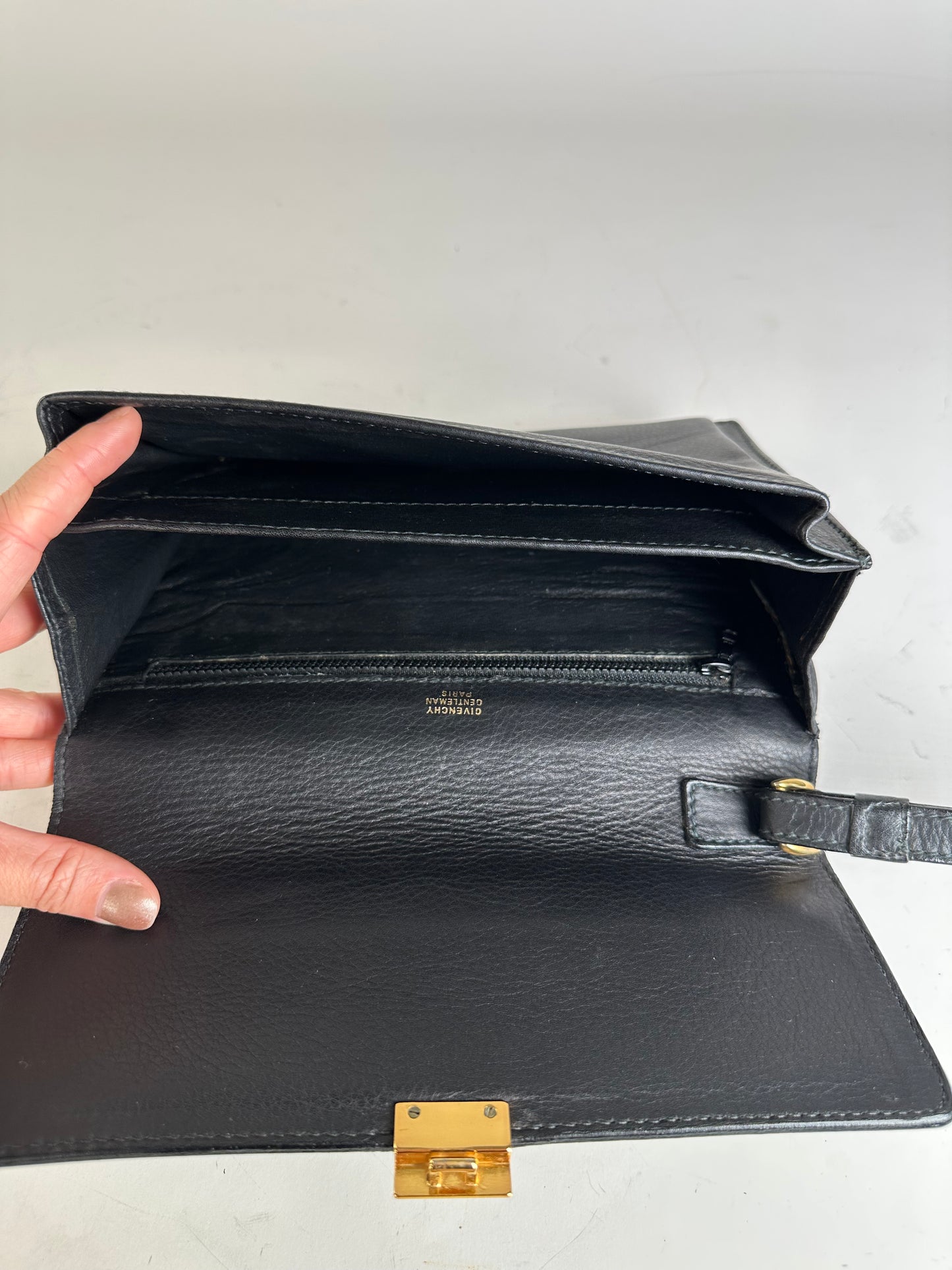 Vintage Givenchy Leather Clutch Bag Black Gold
