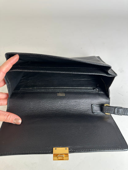 Vintage Givenchy Leather Clutch Bag Black Gold